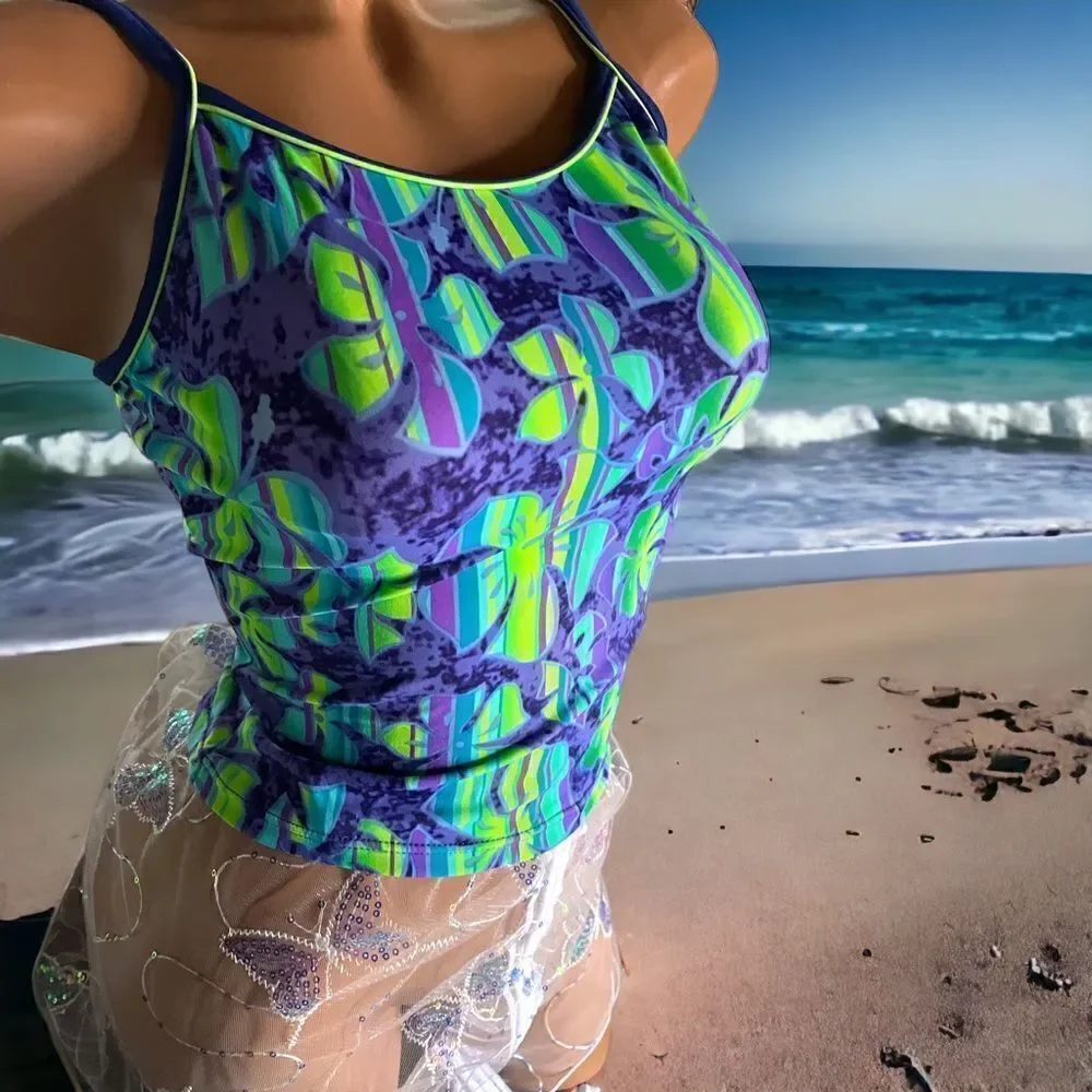Malibu Separates l Tankini Bathing Suit, Bikini Top l Emerald Print l Padded l M
